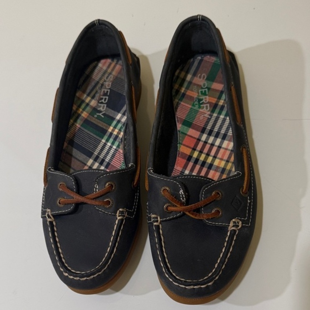 Sperry Top-Slider Women's Flat Shoes blueish  Loafers with Plaid Lining Size 6